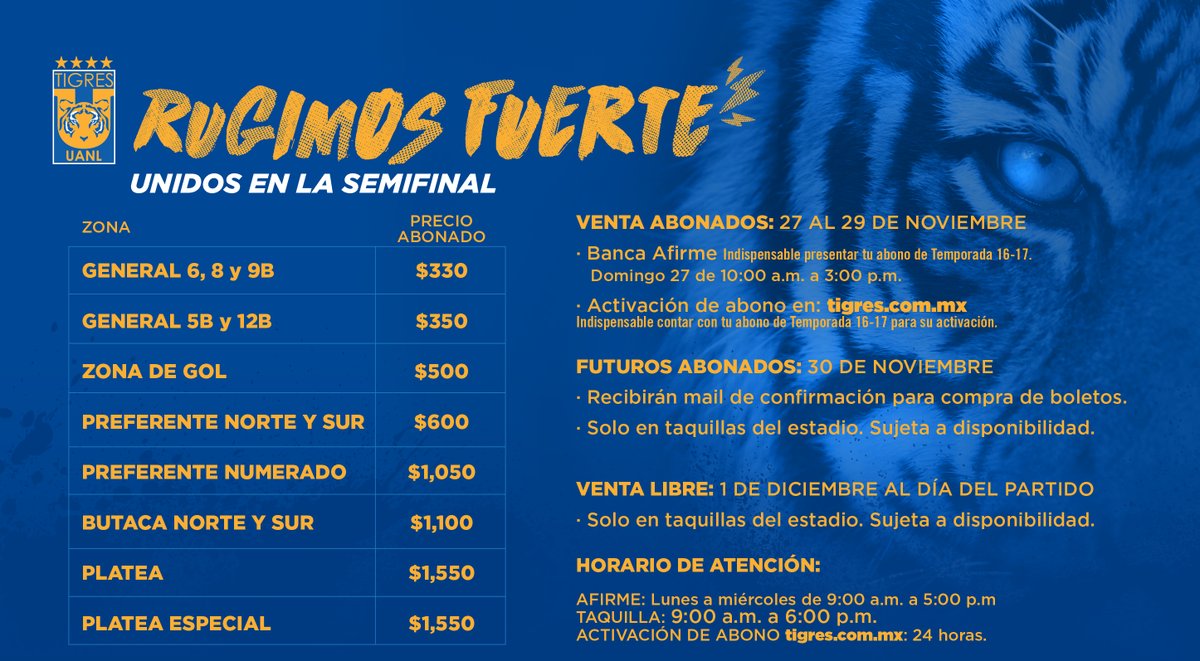 Precio de boletos Tigres vs Leon estadio universitario semifinal apertura 2016